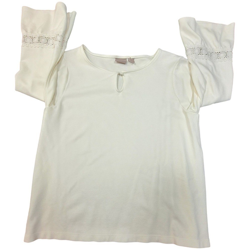 Chicos Cream Bell Sleeve Crochet‎ Lace Keyhole Blouse Ivory Top Womens Size 1 M